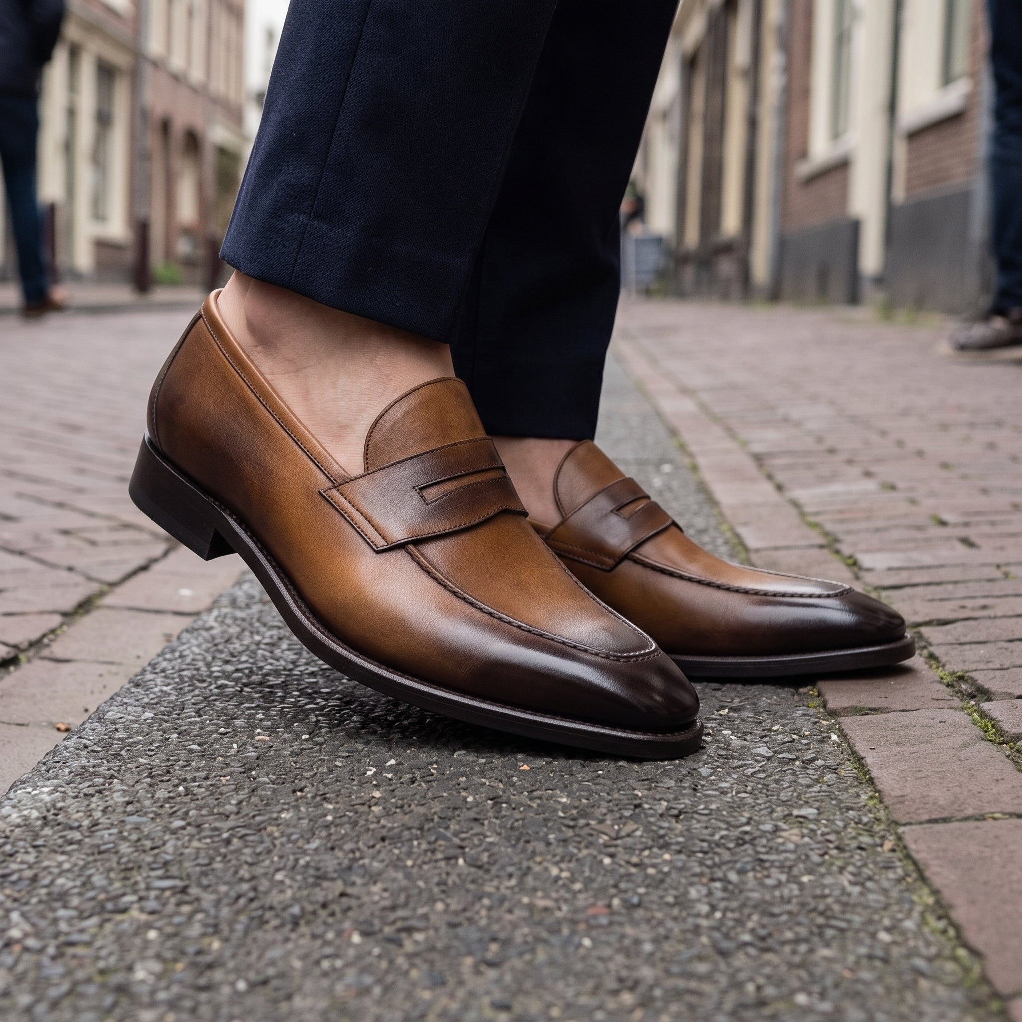 Men's Tan and Brown Apron-Toe Leather Penny Loafers — Phillipson