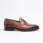 Men's Tan and Brown Apron-Toe Leather Penny Loafers — Phillipson