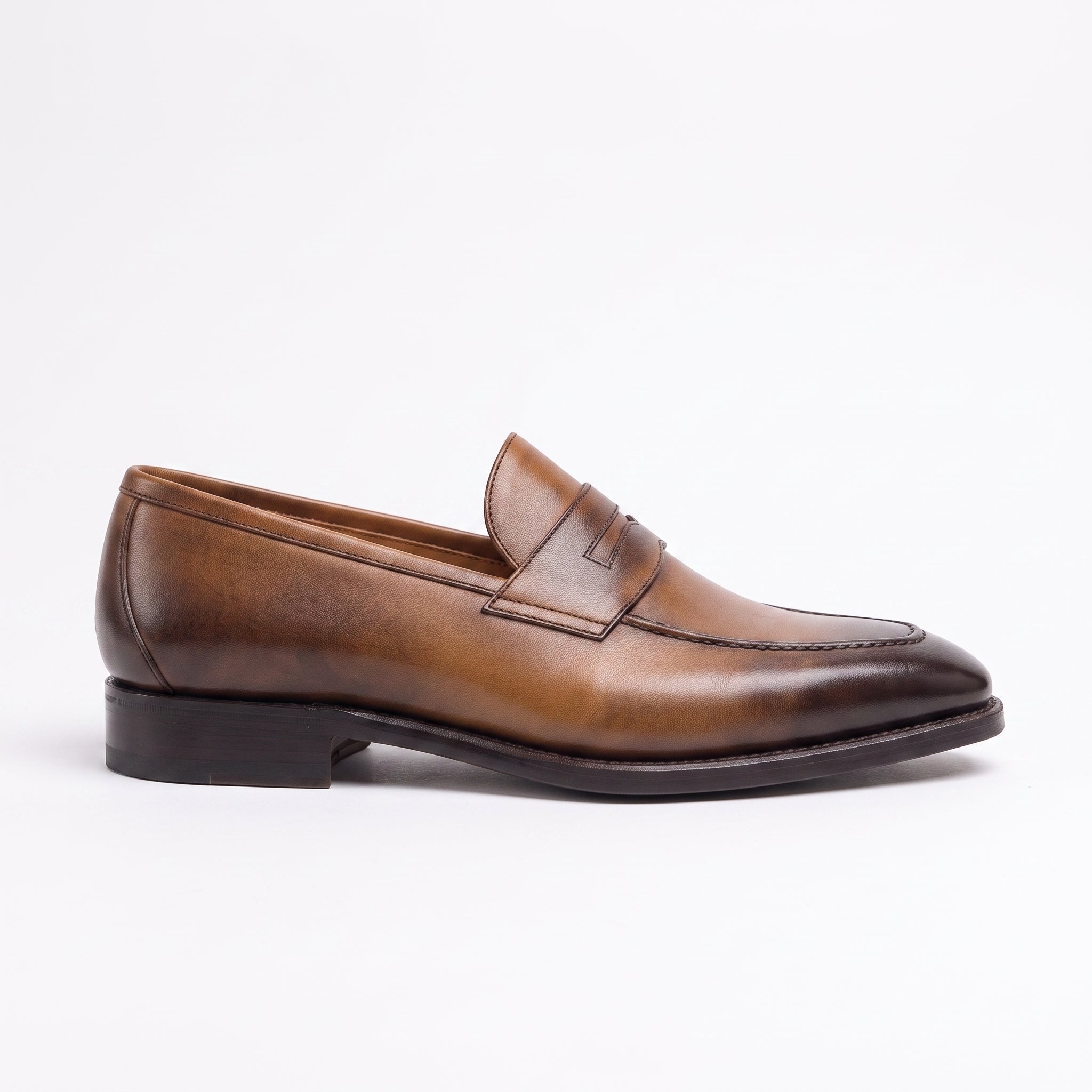Men's Tan and Brown Apron-Toe Leather Penny Loafers — Phillipson