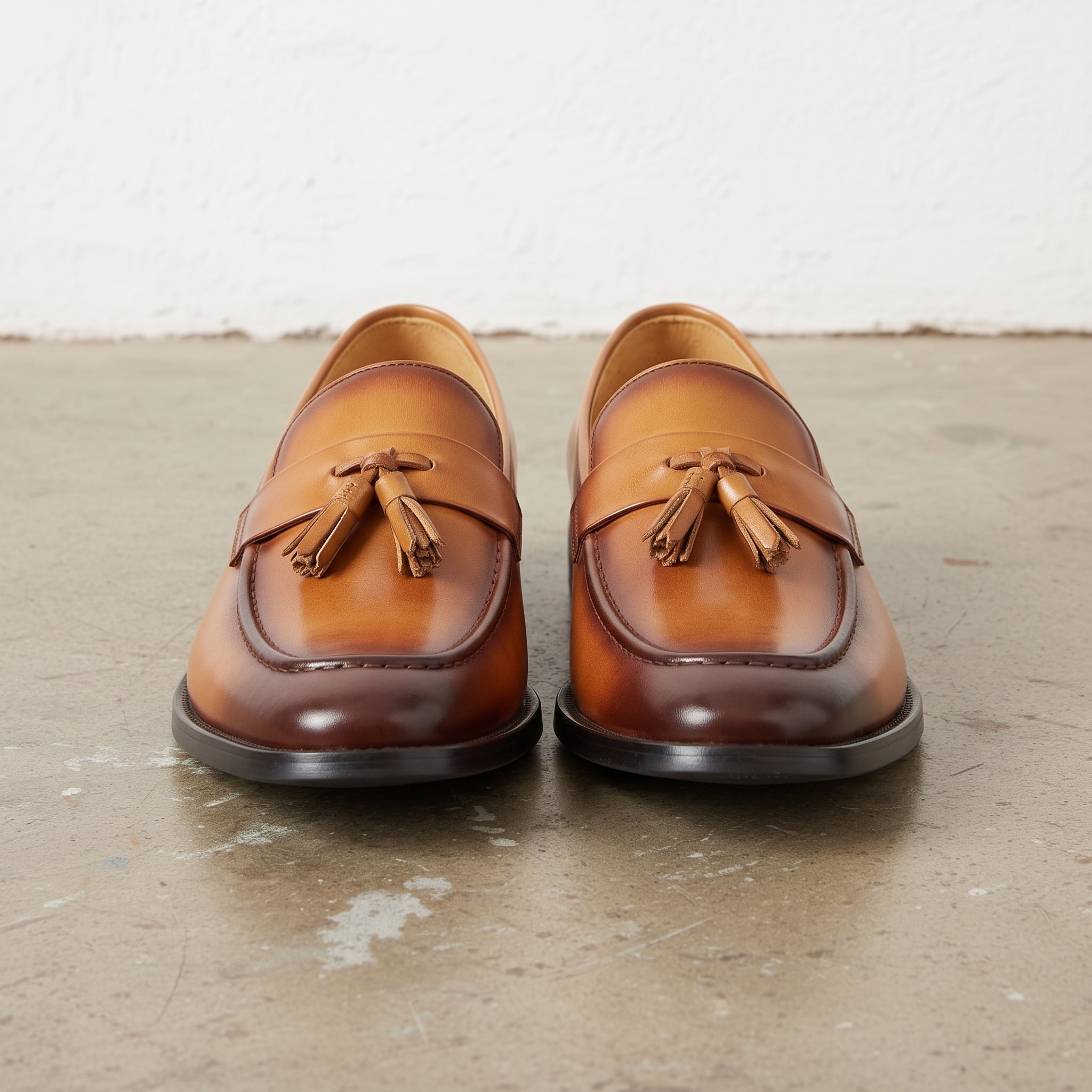 Men's Tan and Brown Apron-Toe Leather Tassel Loafers — Canning