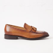 Men's Tan and Brown Apron-Toe Leather Tassel Loafers — Canning
