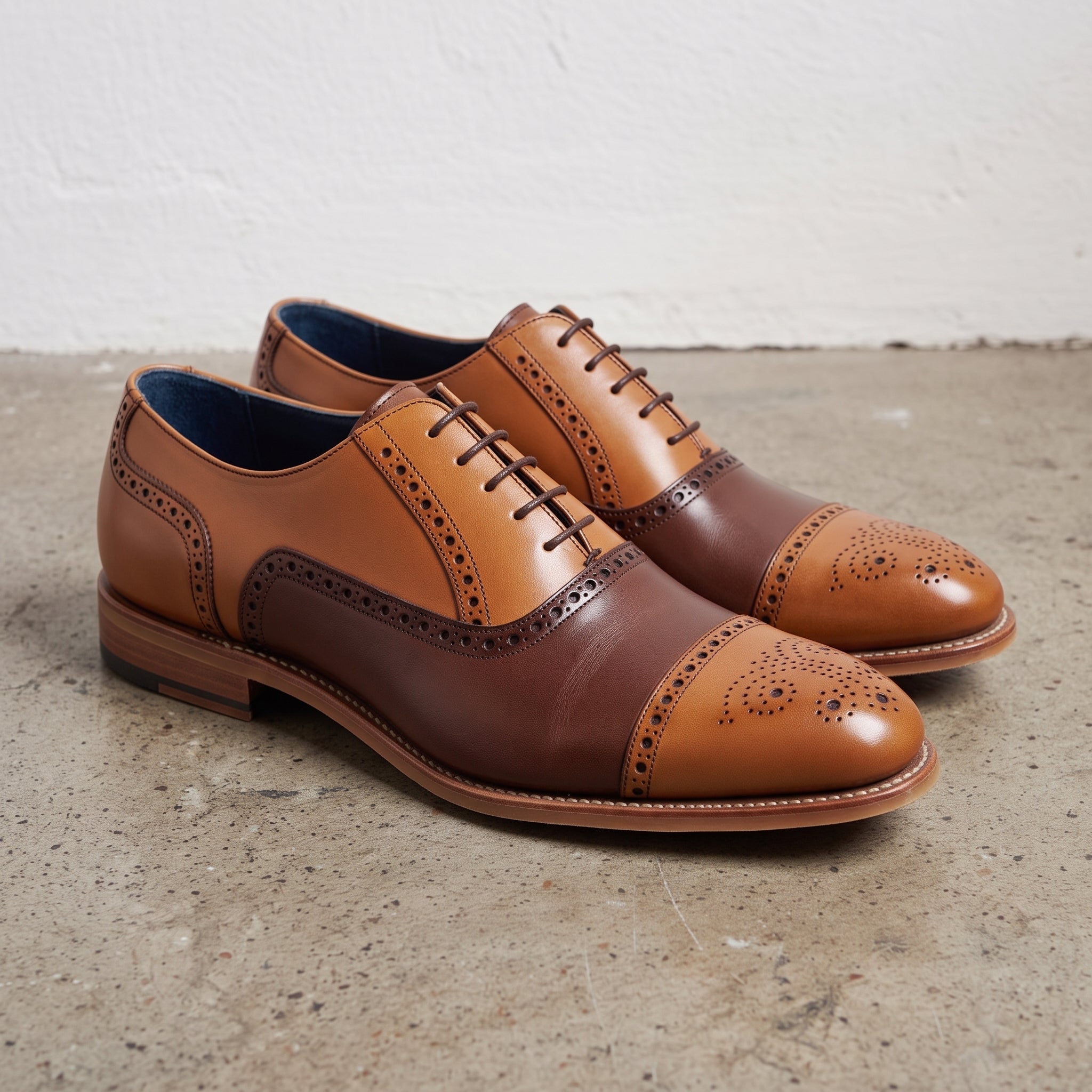 Men's Tan and Brown Cap-Toe Leather Spectator Oxfords — Lyneham