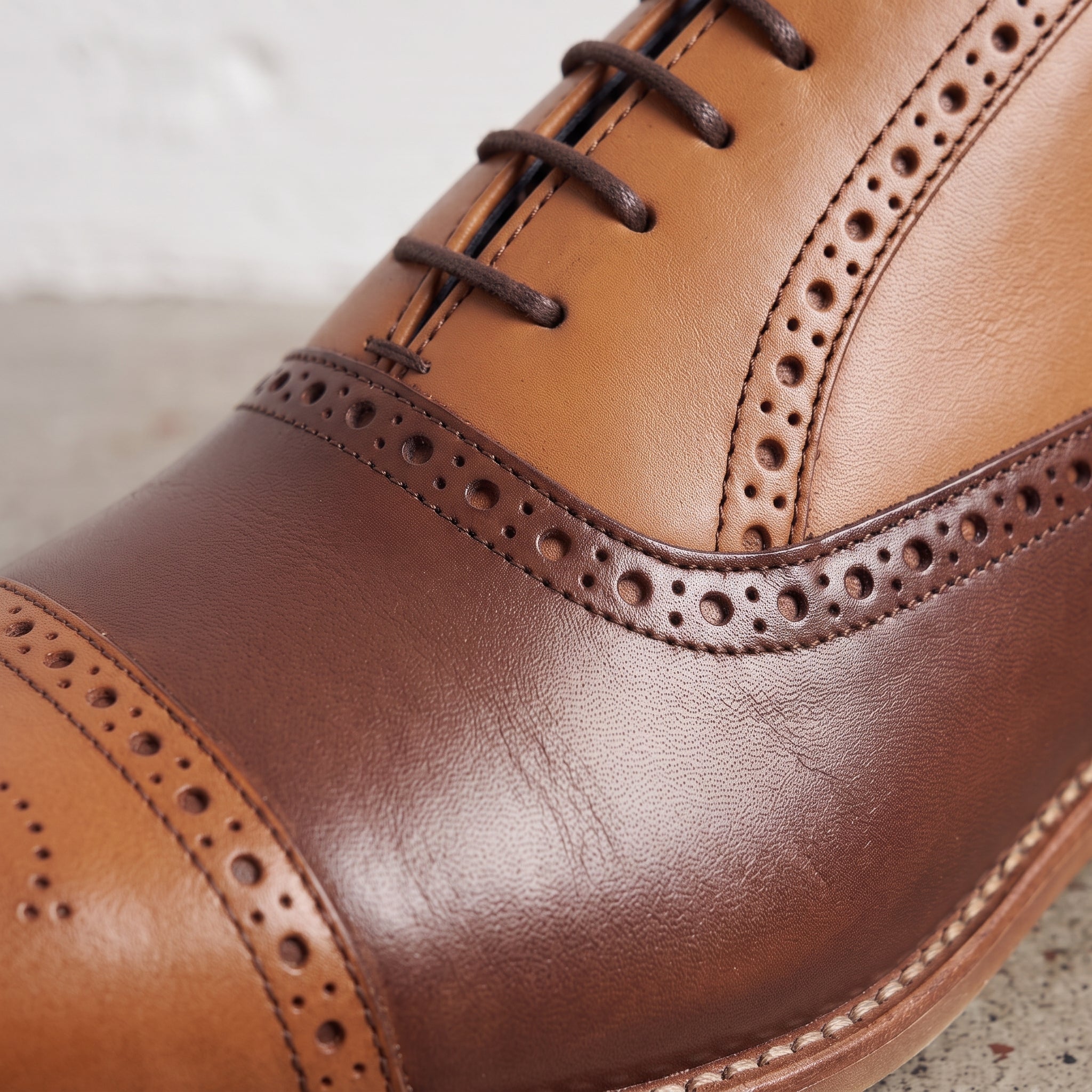 Men's Tan and Brown Cap-Toe Leather Spectator Oxfords — Lyneham