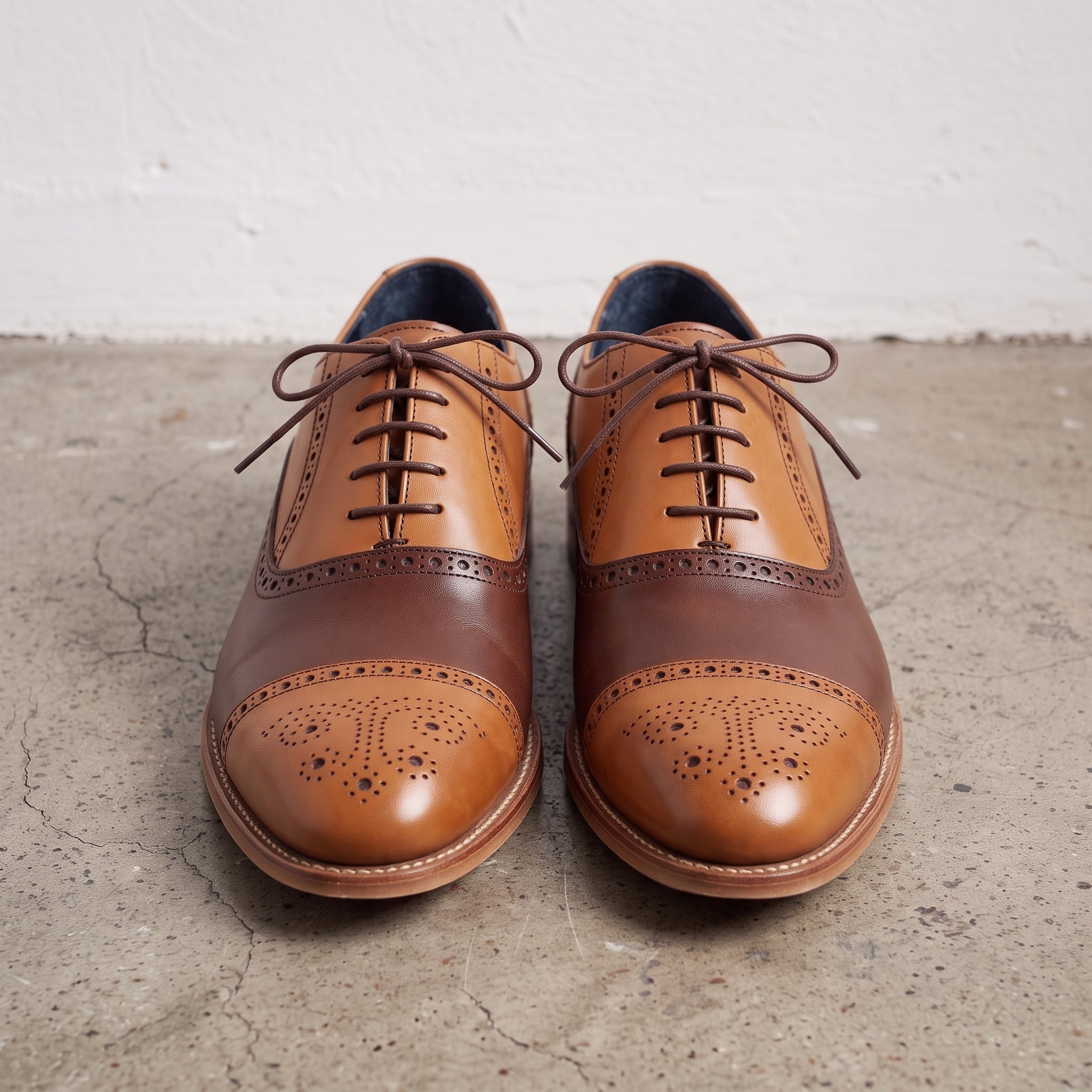 Men's Tan and Brown Cap-Toe Leather Spectator Oxfords — Lyneham
