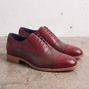 Men's Burgundy and Brown Cap-Toe Leather Spectator Oxfords — Lyneham