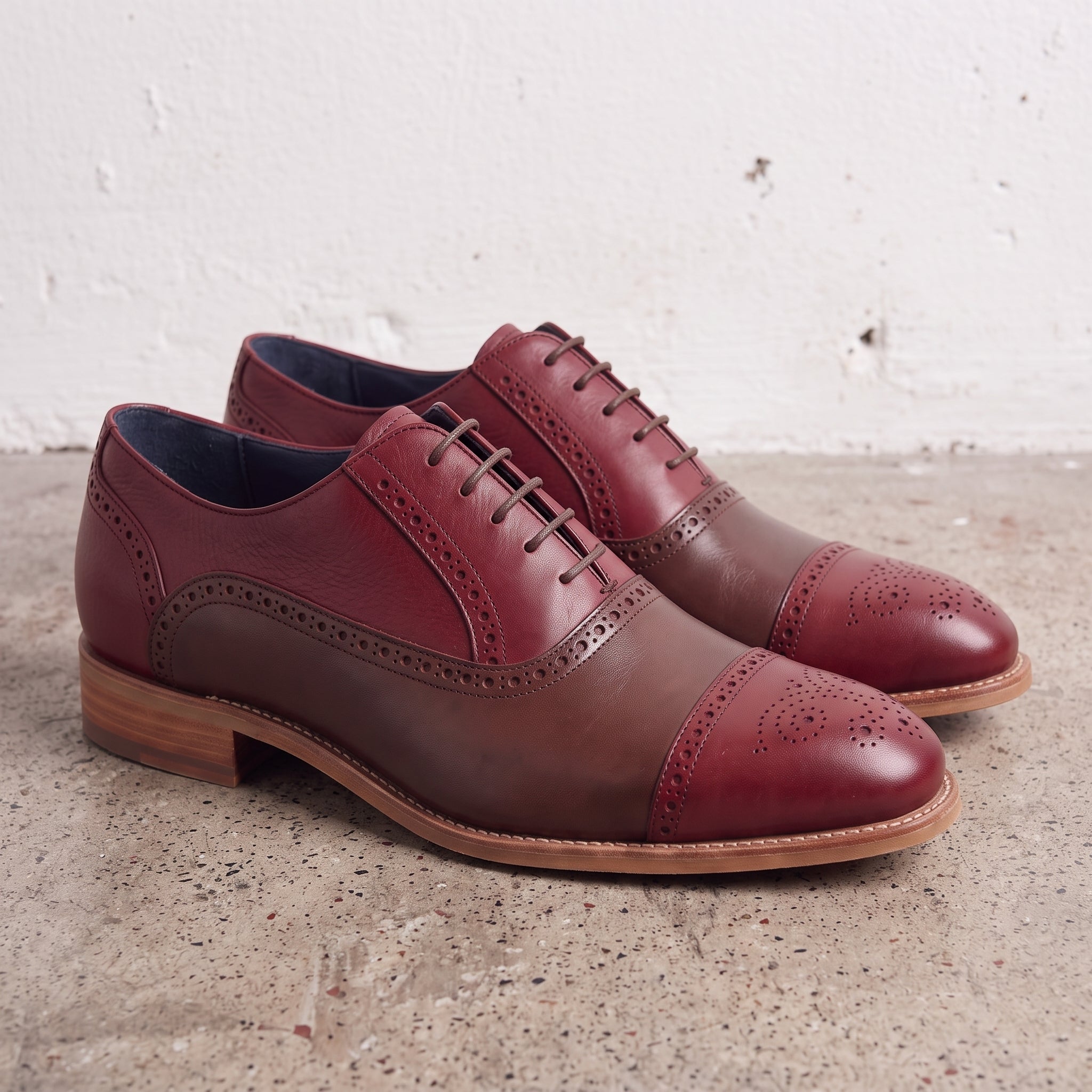 Men's Burgundy and Brown Cap-Toe Leather Spectator Oxfords — Lyneham