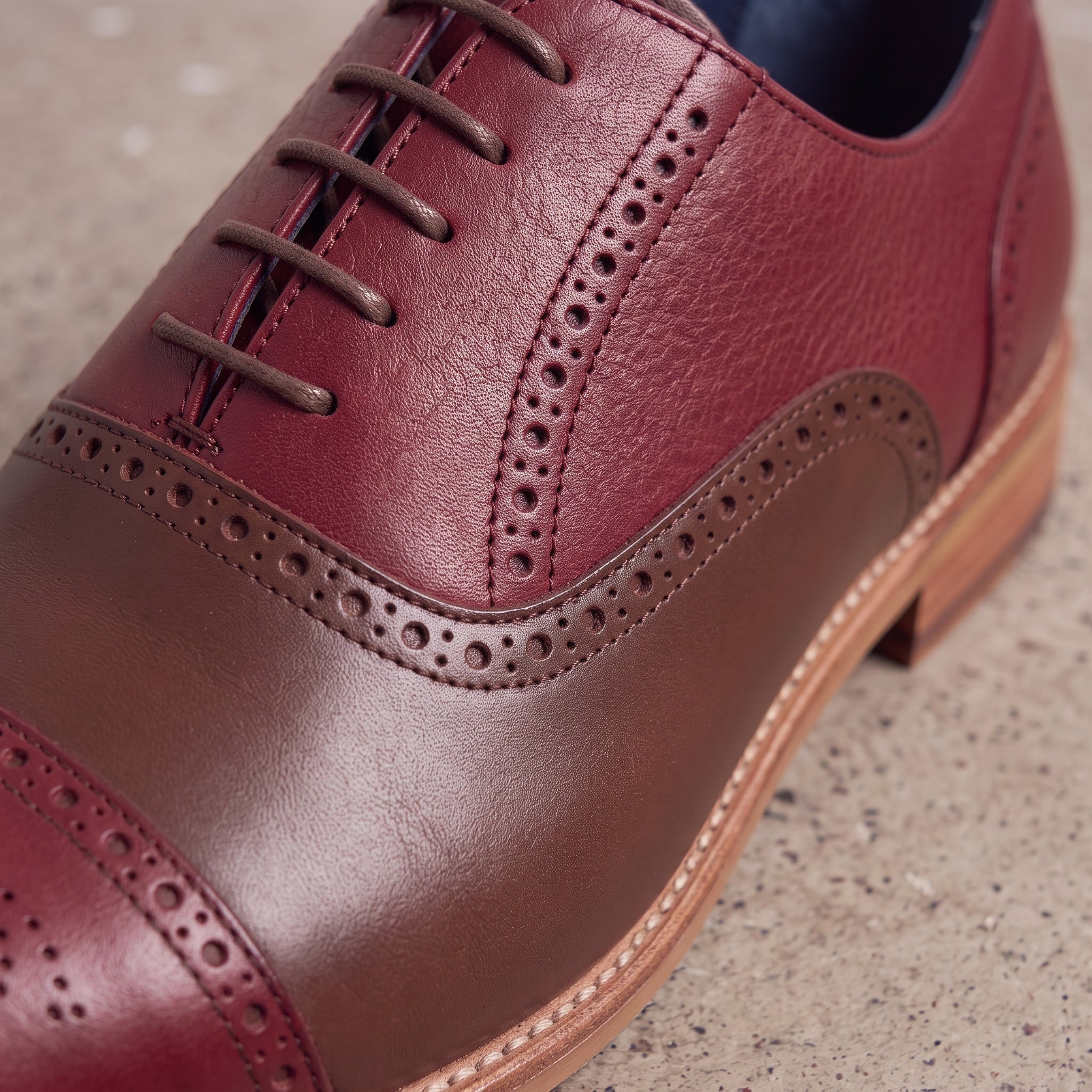 Men's Burgundy and Brown Cap-Toe Leather Spectator Oxfords — Lyneham