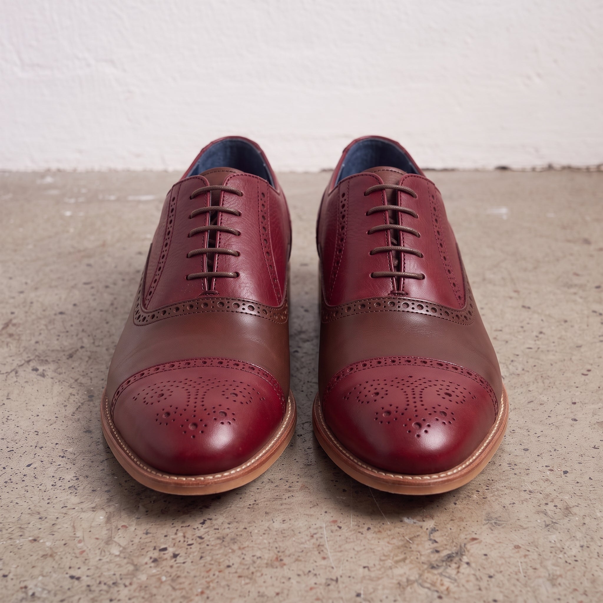 Men's Burgundy and Brown Cap-Toe Leather Spectator Oxfords — Lyneham