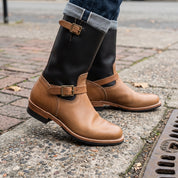 Men's Tan and Brown Plain-Toe Leather Biker Boots — Bembridge