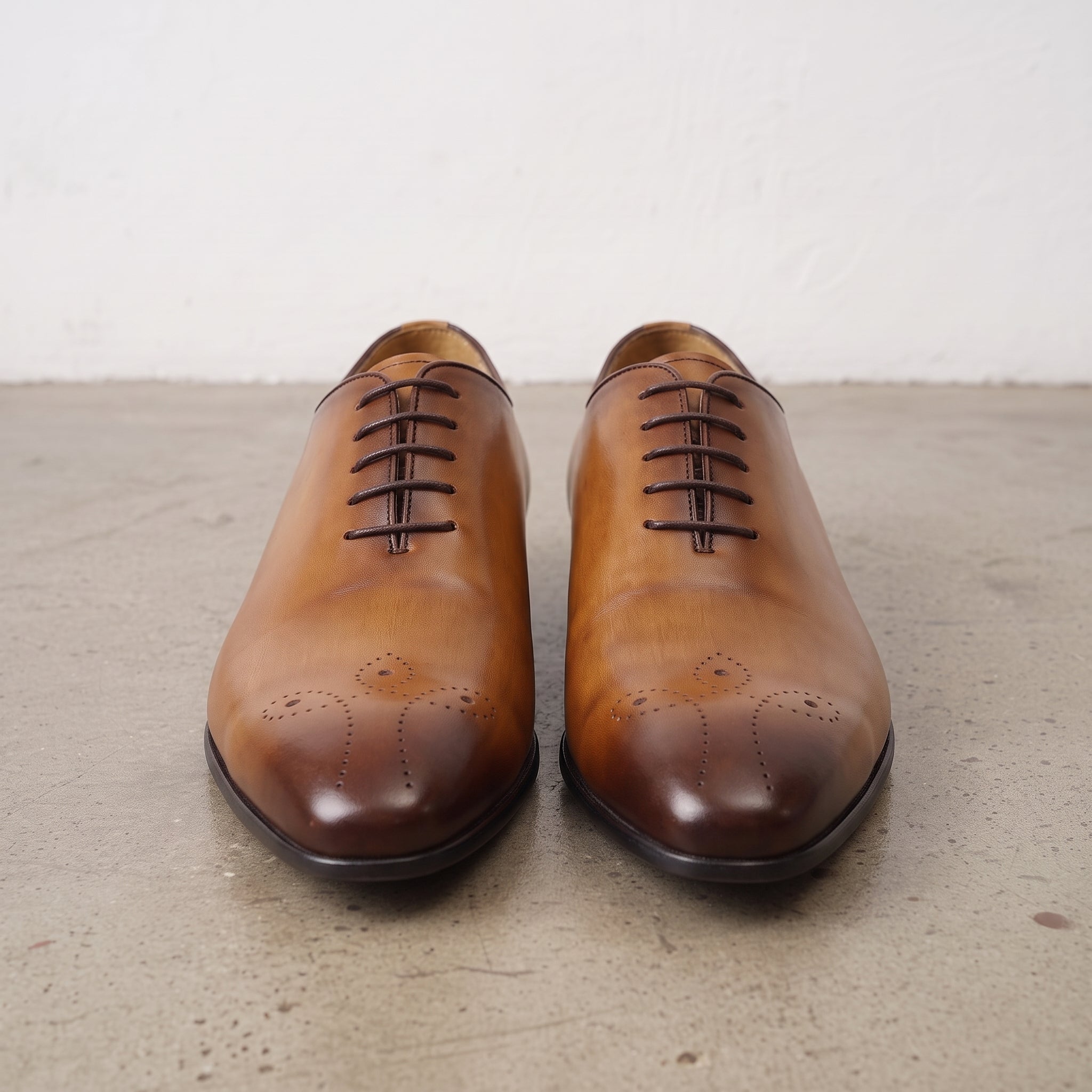 Men's Tan and Brown Wingtip Cap-Toe Leather Oxfords — Truro