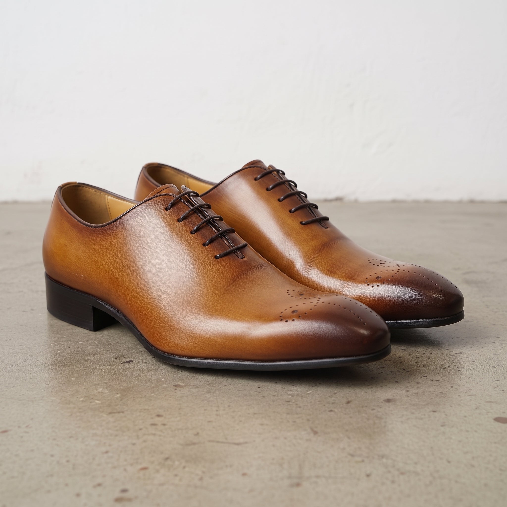 Men's Tan and Brown Wingtip Cap-Toe Leather Oxfords — Truro