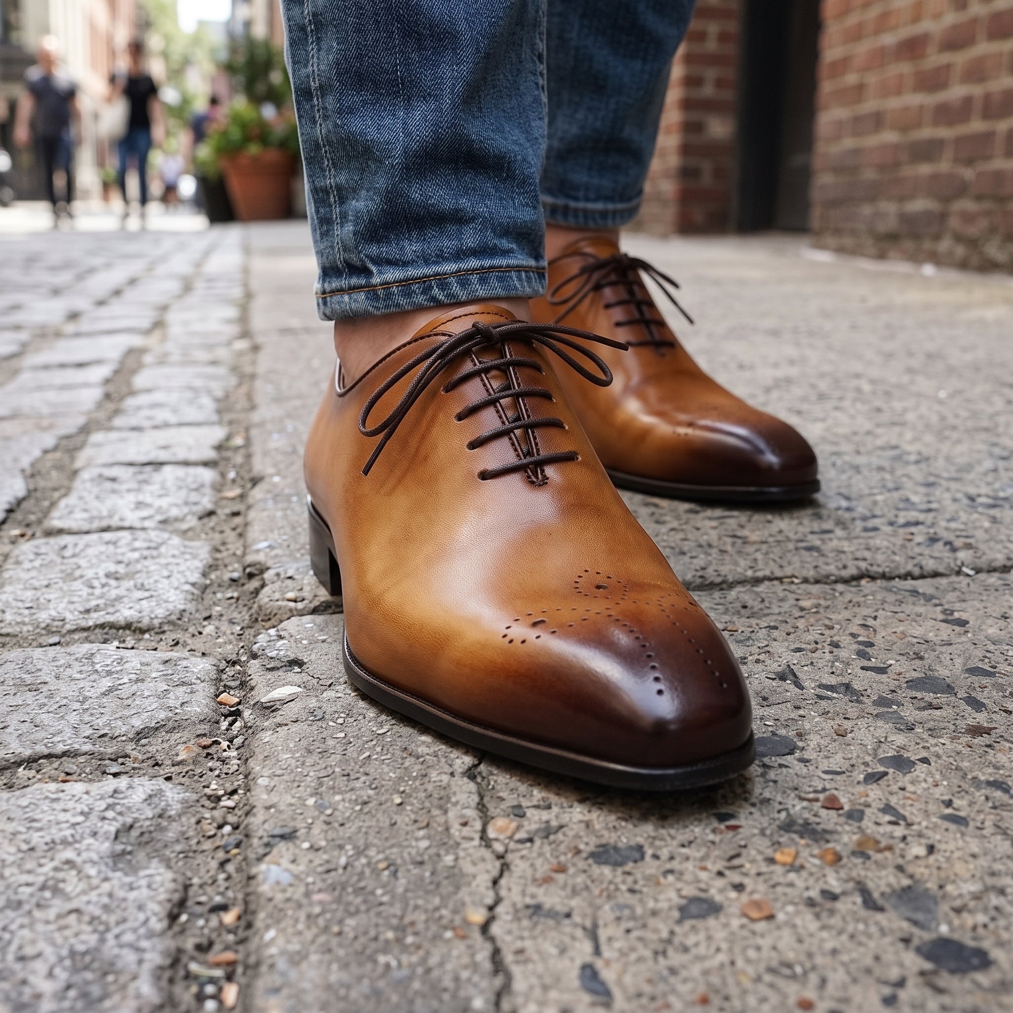 Men's Tan and Brown Wingtip Cap-Toe Leather Oxfords — Truro