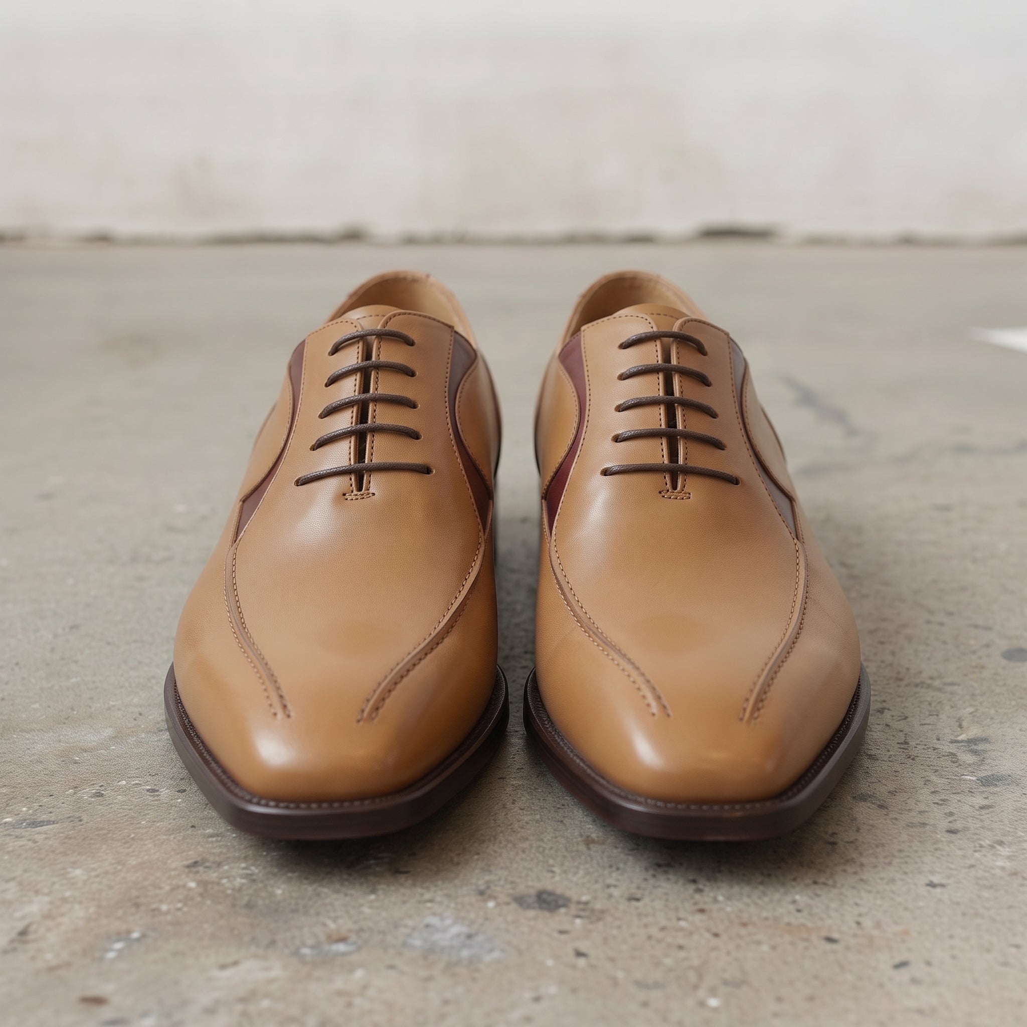 Men's Tan and Burgundy Apron-Toe Leather Oxfords — Pinkerton