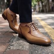 Men's Tan and Burgundy Apron-Toe Leather Oxfords — Pinkerton