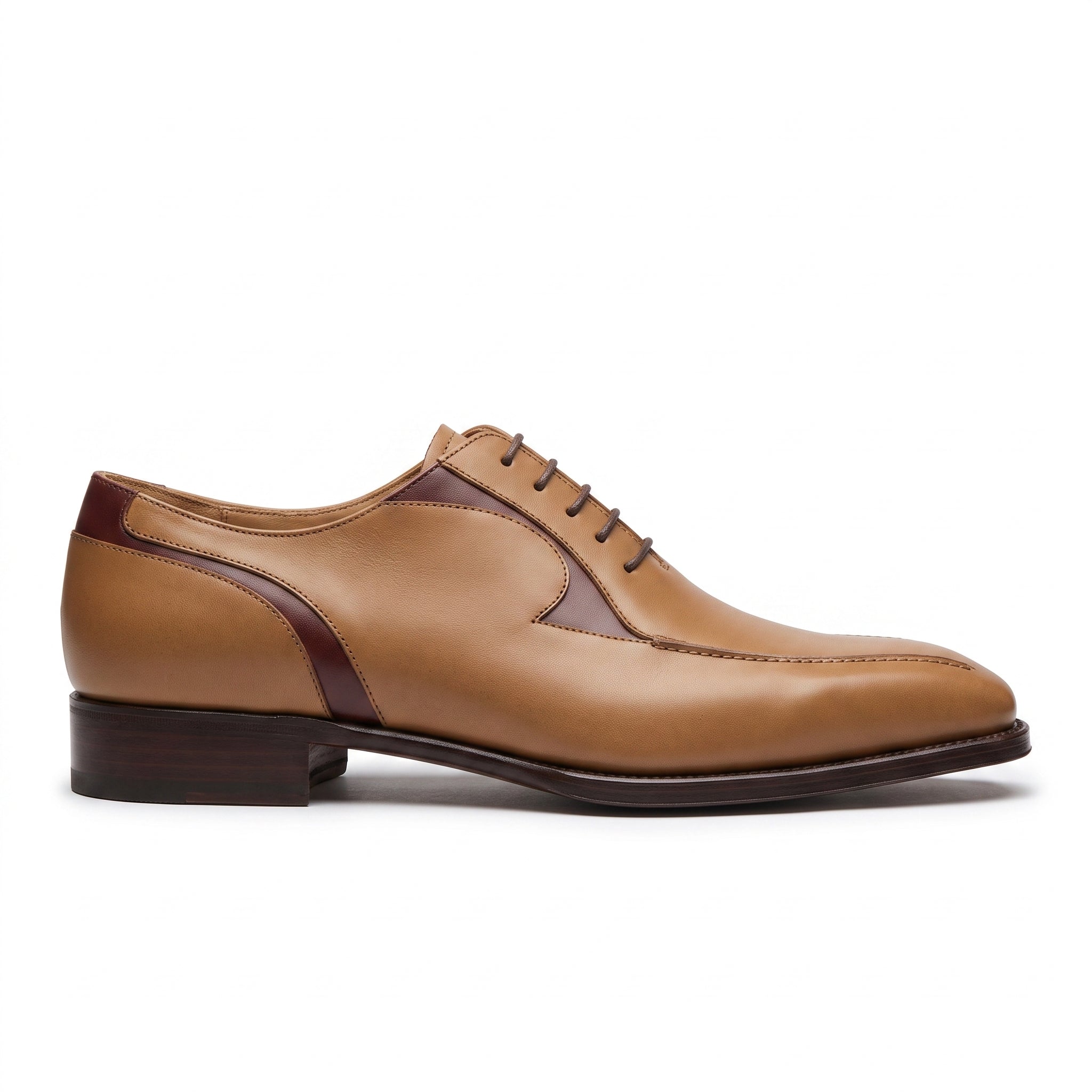 Men's Tan and Burgundy Apron-Toe Leather Oxfords — Pinkerton
