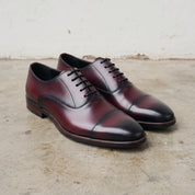 Men's Burgundy and Black Cap-Toe Leather Oxfords — Heswall