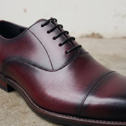 Men's Burgundy and Black Cap-Toe Leather Oxfords — Heswall