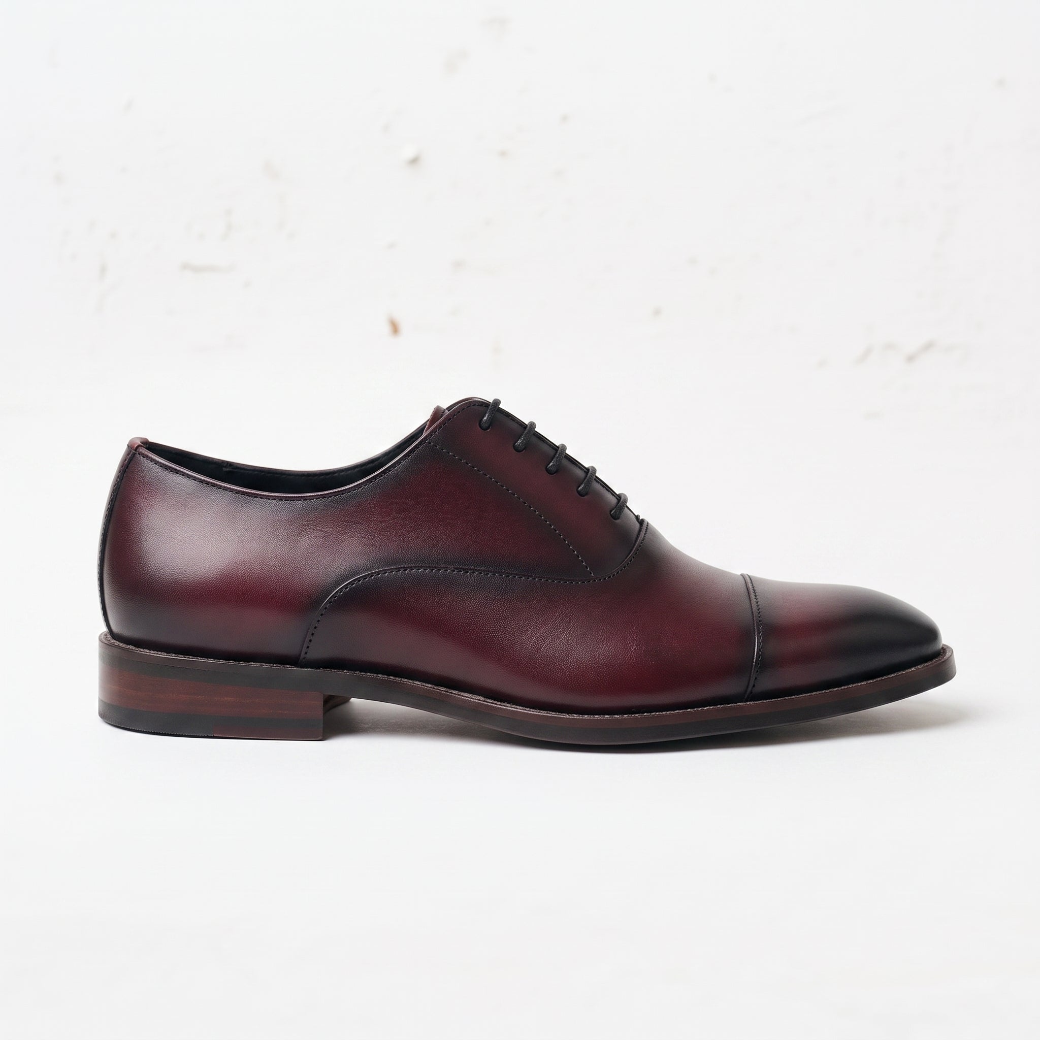 Men's Burgundy and Black Cap-Toe Leather Oxfords — Heswall