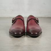 Men's Burgundy Plain-Toe Leather Monk Strap Shoes — Creighton