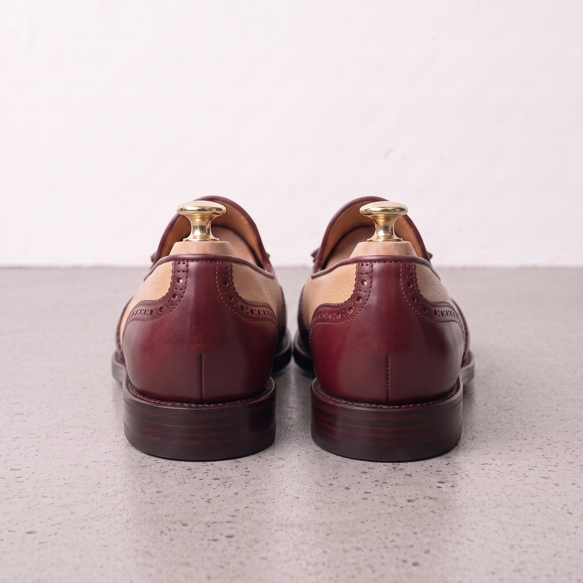 Men's Tan and Burgundy Wingtip Leather Tassel Loafers — Badlesmere