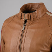 Men's Tan and Cream Leather Biker Jacket — Blakemore