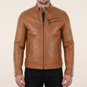 Men's Tan and Cream Leather Biker Jacket — Blakemore
