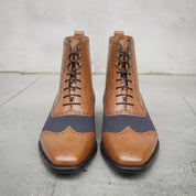 Men's Tan and Dark Blue Cap-Toe Leather Ankle Boots — Streatham