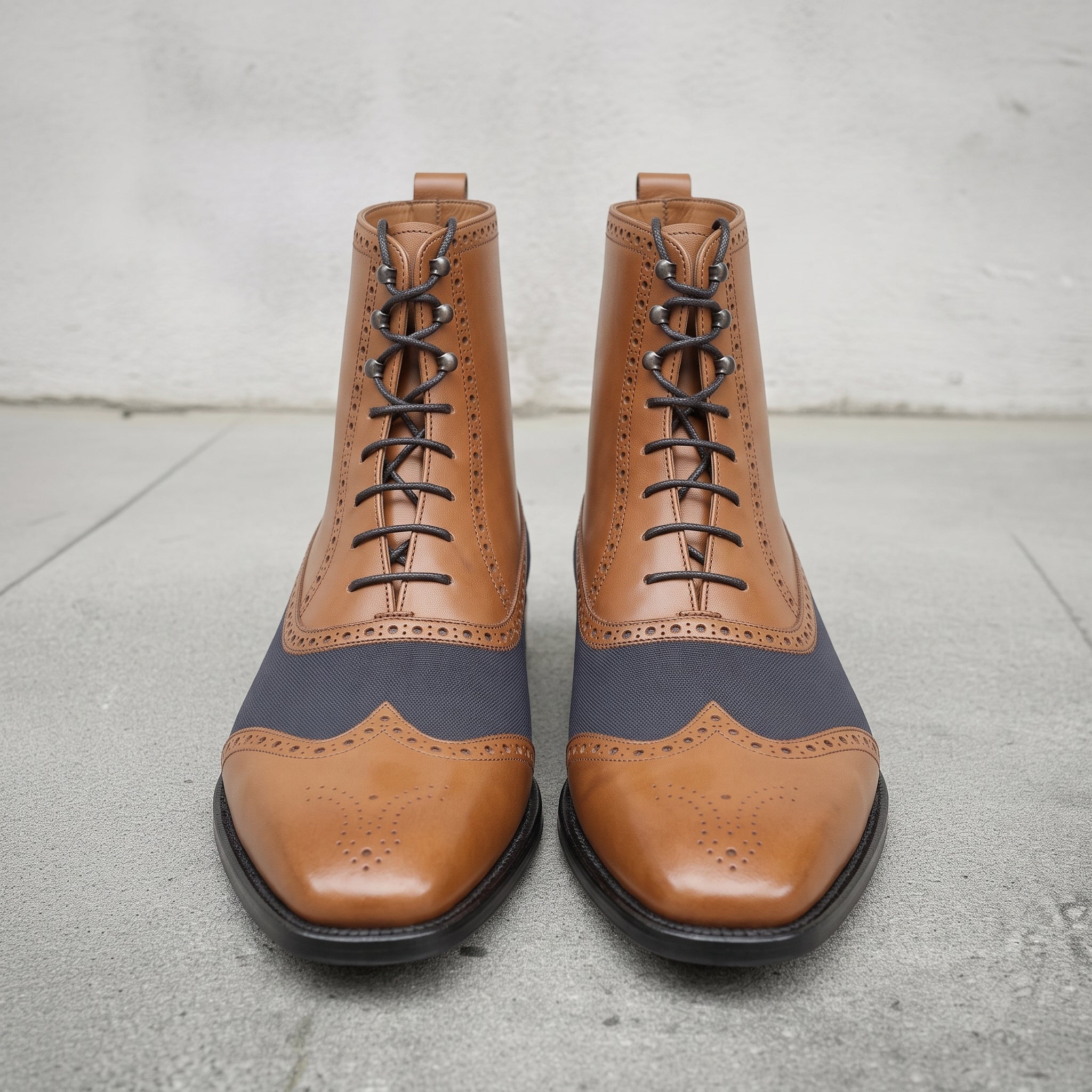 Men's Tan and Dark Blue Cap-Toe Leather Ankle Boots — Streatham
