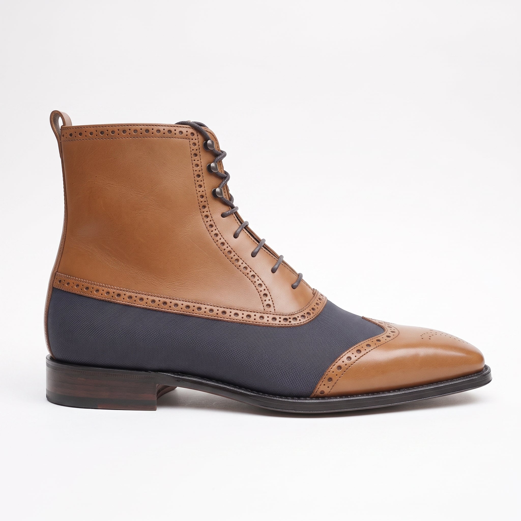 Men's Tan and Dark Blue Cap-Toe Leather Ankle Boots — Streatham