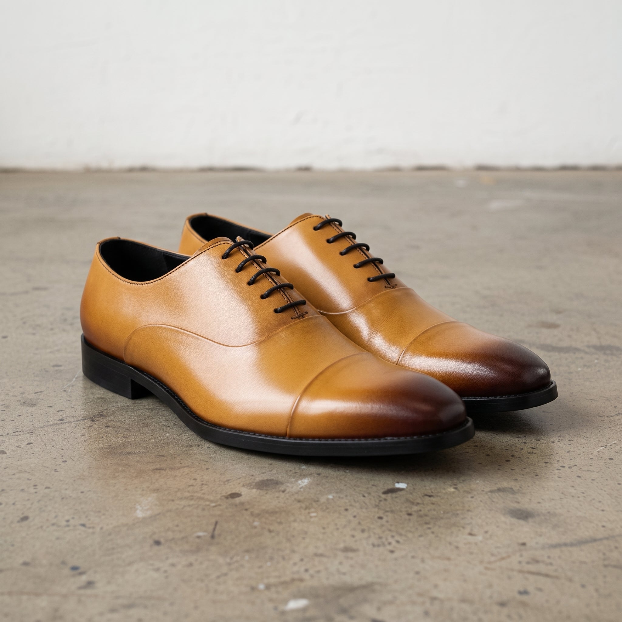 Men's Tan and Dark Brown Cap-Toe Leather Oxfords — Heswall