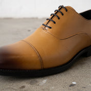 Men's Tan and Dark Brown Cap-Toe Leather Oxfords — Heswall