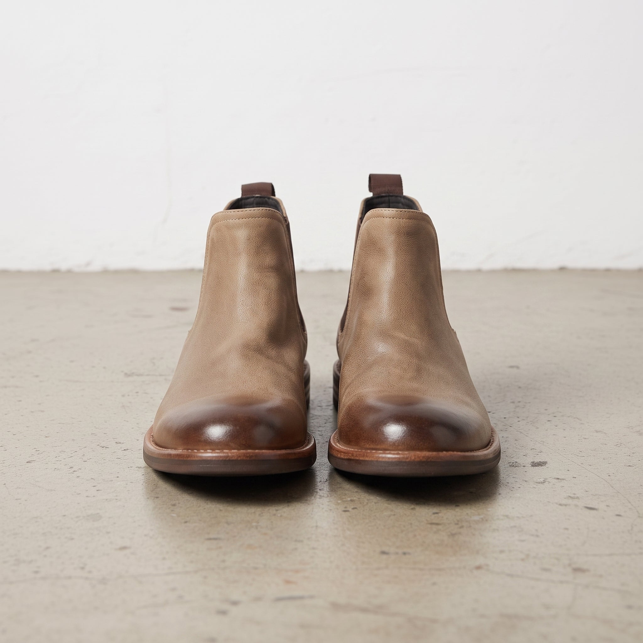Men's Tan and Dark Brown Plain-Toe Leather Chelsea Boots — Corden