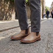 Men's Tan and Dark Brown Plain-Toe Leather Chelsea Boots — Corden