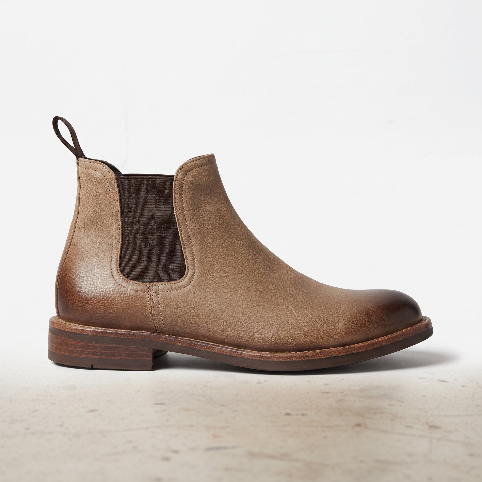 Men's Tan and Dark Brown Plain-Toe Leather Chelsea Boots — Corden