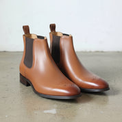 Men's Tan and Dark Brown Plain-Toe Leather Chelsea Boots — Norbury