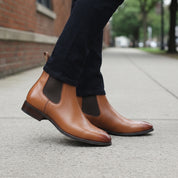 Men's Tan and Dark Brown Plain-Toe Leather Chelsea Boots — Norbury