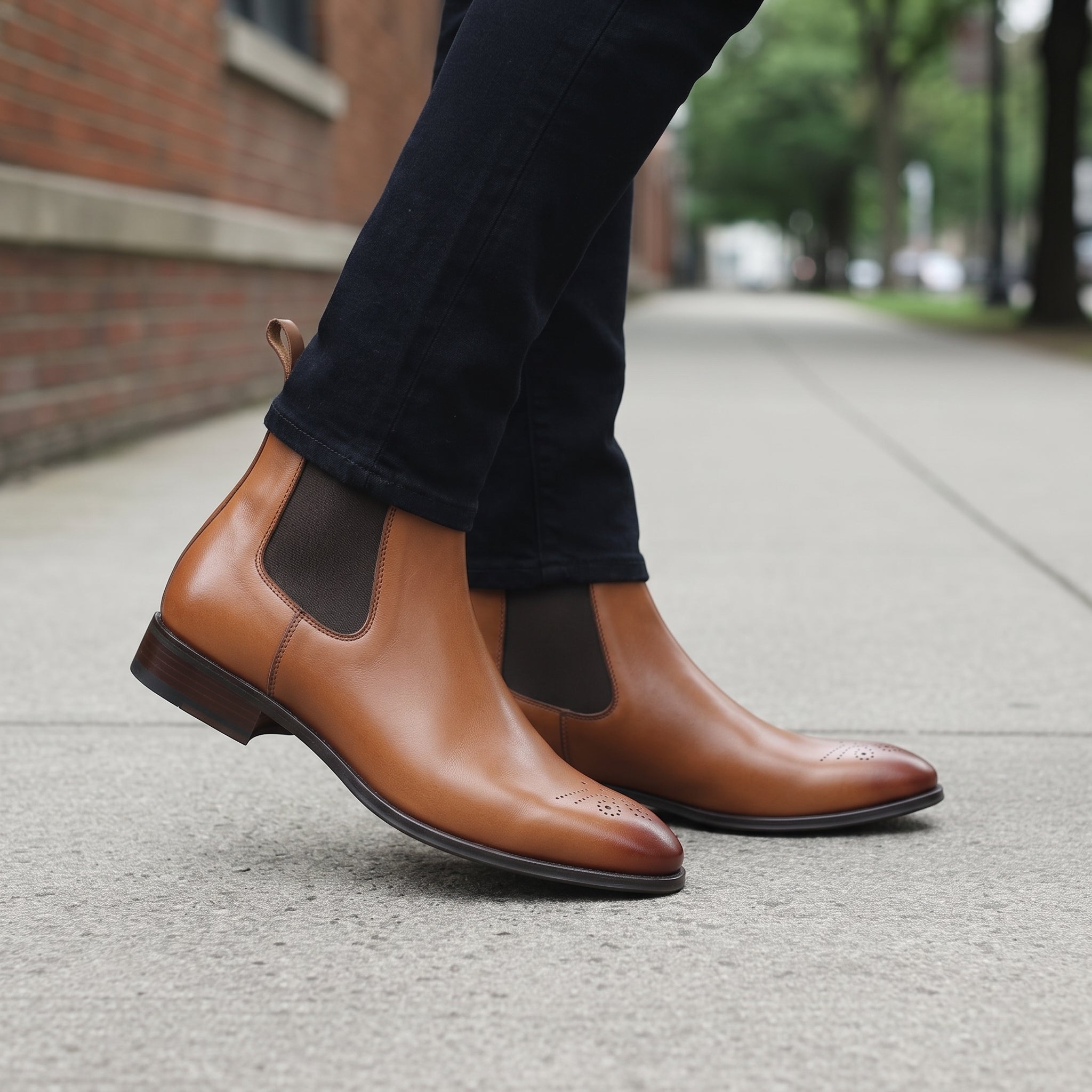 Men's Tan and Dark Brown Plain-Toe Leather Chelsea Boots — Norbury