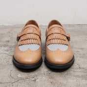 Men's Tan and Grey Wingtip Leather Monk Strap Loafers — Finlay