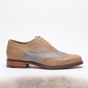 Men's Tan and Grey Two-Tone Wingtip Leather Spectator Oxfords — Edgeley