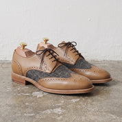 Men's Tan and Dark Grey Wingtip Leather Spectator Derbys — Primrose