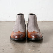 Men's Tan and Light Gray Wingtip Leather and Suede Chelsea Boots — Crowhurst