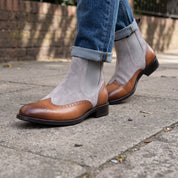 Men's Tan and Light Gray Wingtip Leather and Suede Chelsea Boots — Crowhurst