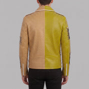 Men's Tan and Lime Green Studded Leather Biker Jacket — Ardmore