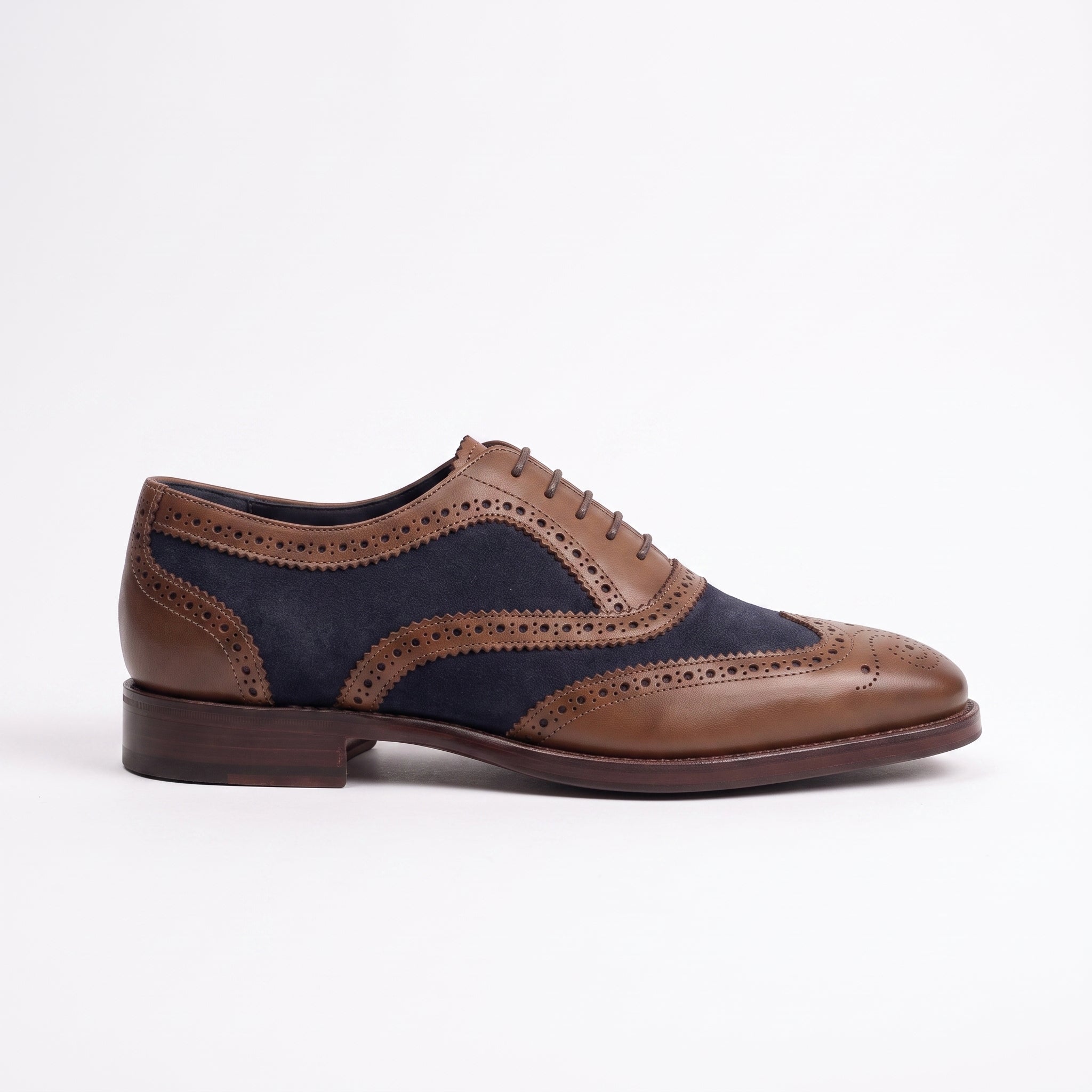 Men's Brown and Navy Wingtip Leather Spectator Oxfords — Anglesey