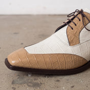 Men's Tan and Off-White Crocodile-Embossed Leather Spectator Derby Shoes — Birkdale