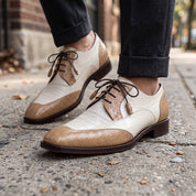 Men's Tan and Off-White Crocodile-Embossed Leather Spectator Derby Shoes — Birkdale