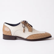 Men's Tan and Off-White Crocodile-Embossed Leather Spectator Derby Shoes — Birkdale