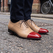 Men's Tan and Red Cap-Toe Leather Oxfords — Kenley