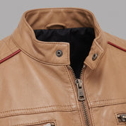 Men's Tan and Red Leather Biker Jacket — Hanbury