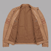 Men's Tan and Red Leather Biker Jacket — Hanbury